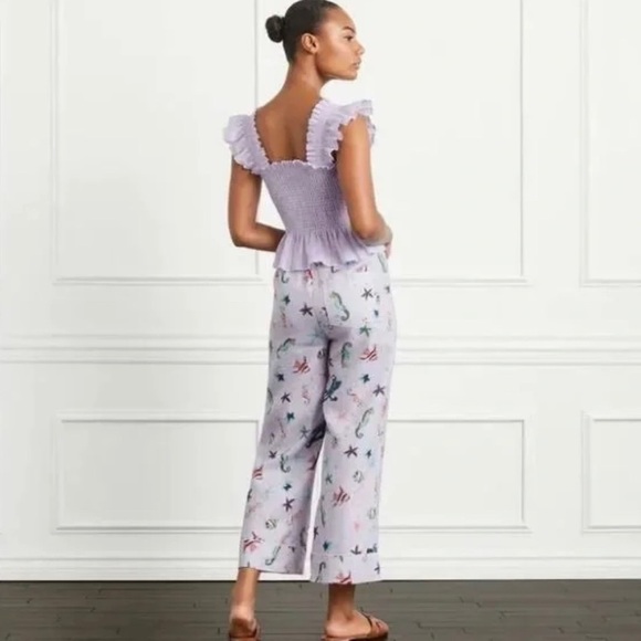 NWT HILL HOUSE Skylar Linen Pans Sea Creatures Blue Sz M - Picture 2 of 4